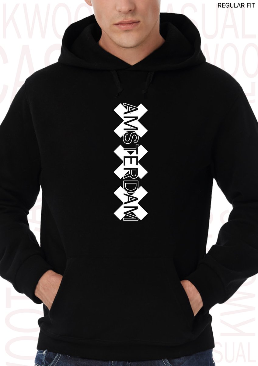 AMSTERDAM heren hoodie - Zwart - Maat 3XL - Lange mouwen - Regular Fit - Met capuchon en steekzakken - Leuke hoodies | truien | sweaters - Kwoots - Hoofdstad Nederland - Andreas kruizen